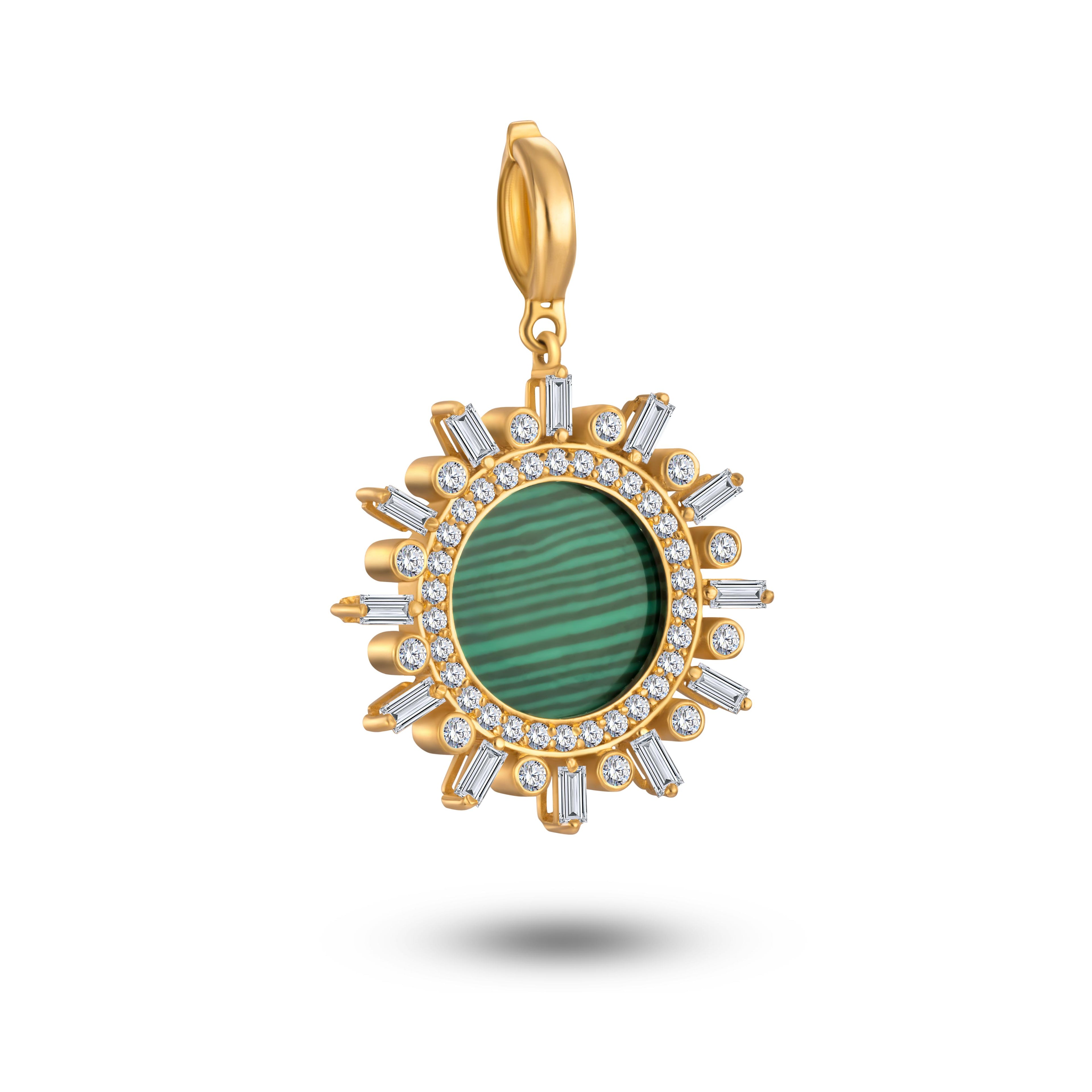 Diamond & Malachite Charm in 18K Gold