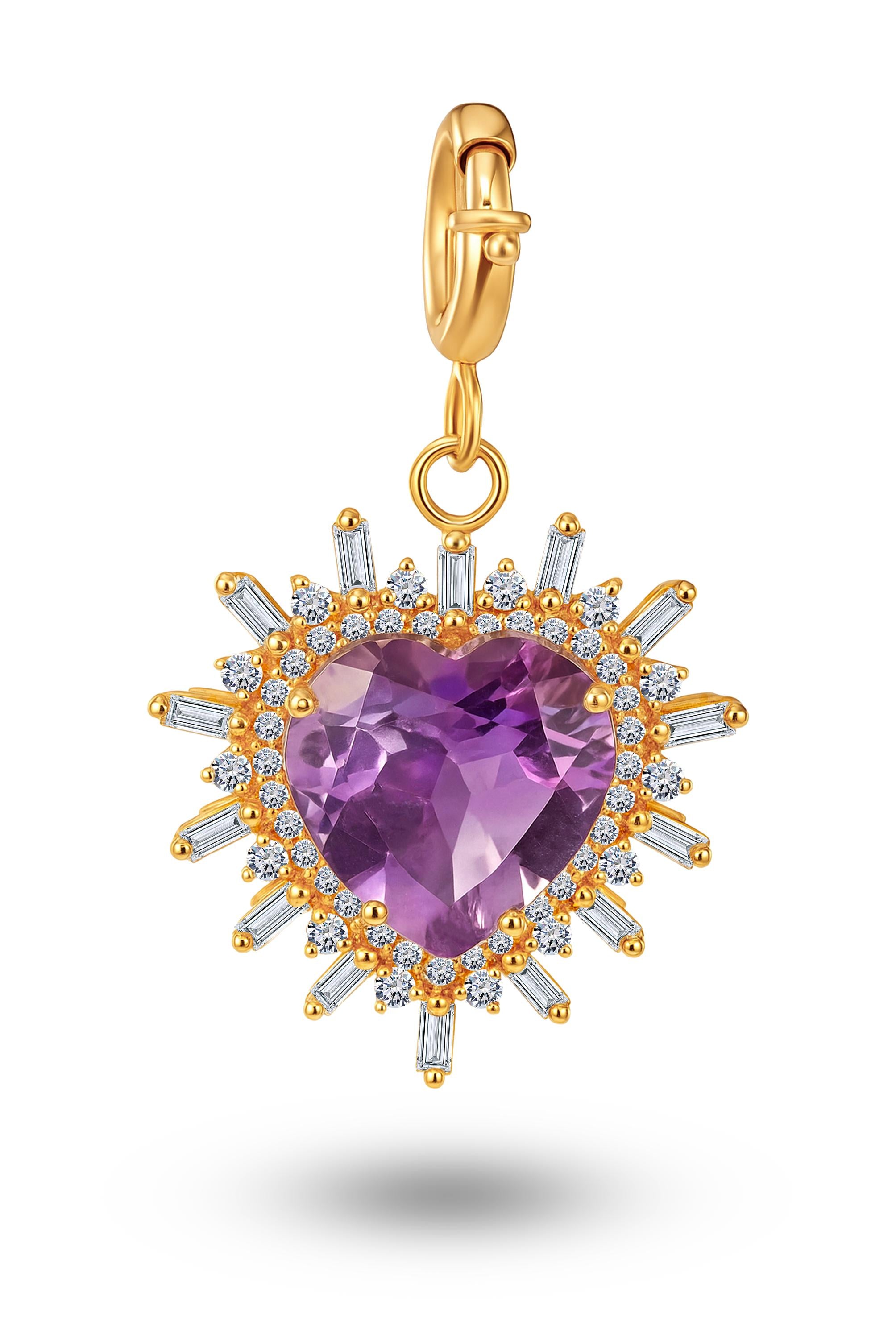 Diamond & Amethyst Heart Charm in 18K Gold