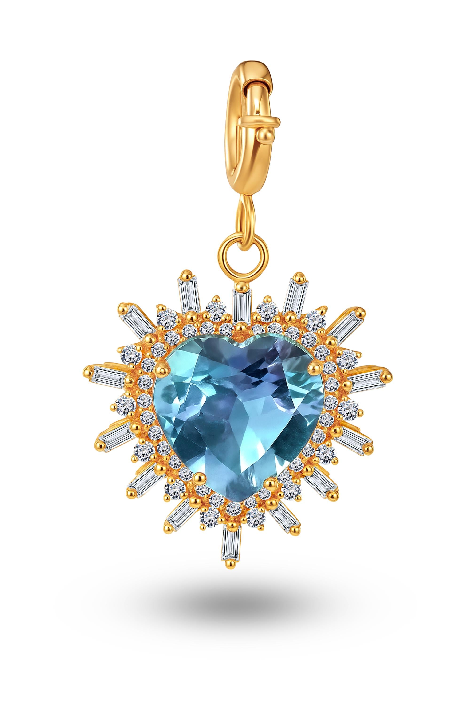 Diamond & Topaz Heart Charm in 18K Gold
