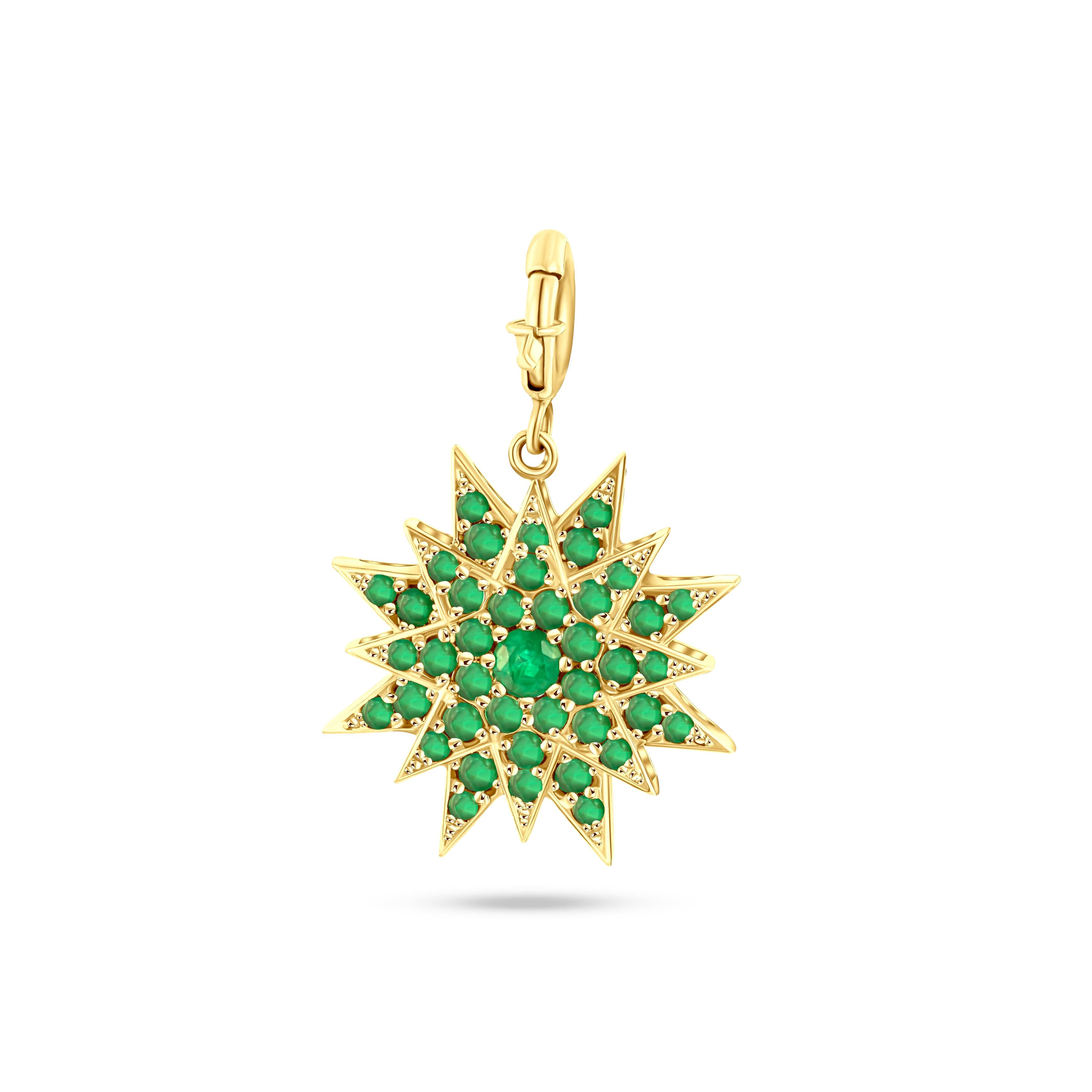 18K Gold Star Charm with Natural Emeralds