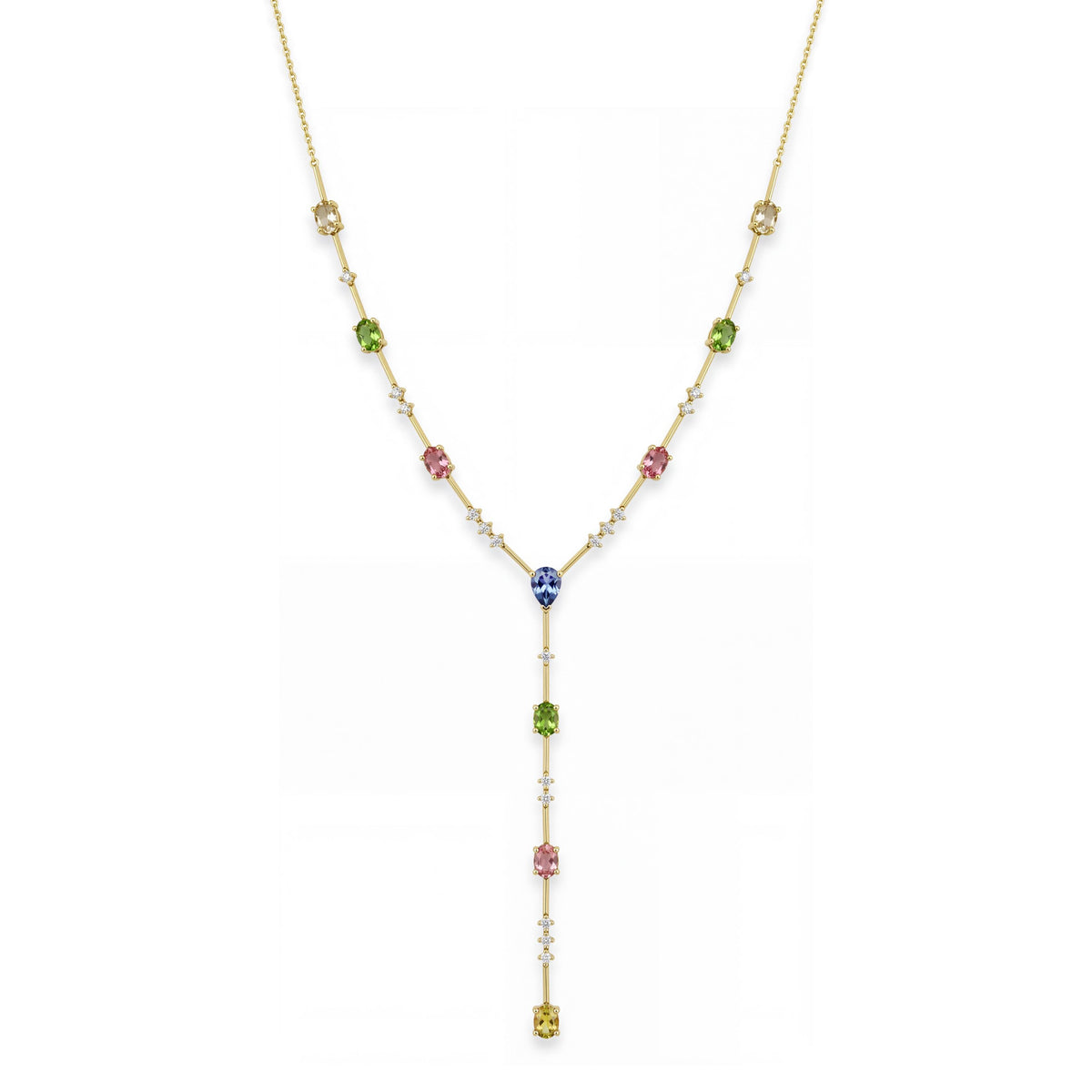 Multi Saphire Drop Down Necklace