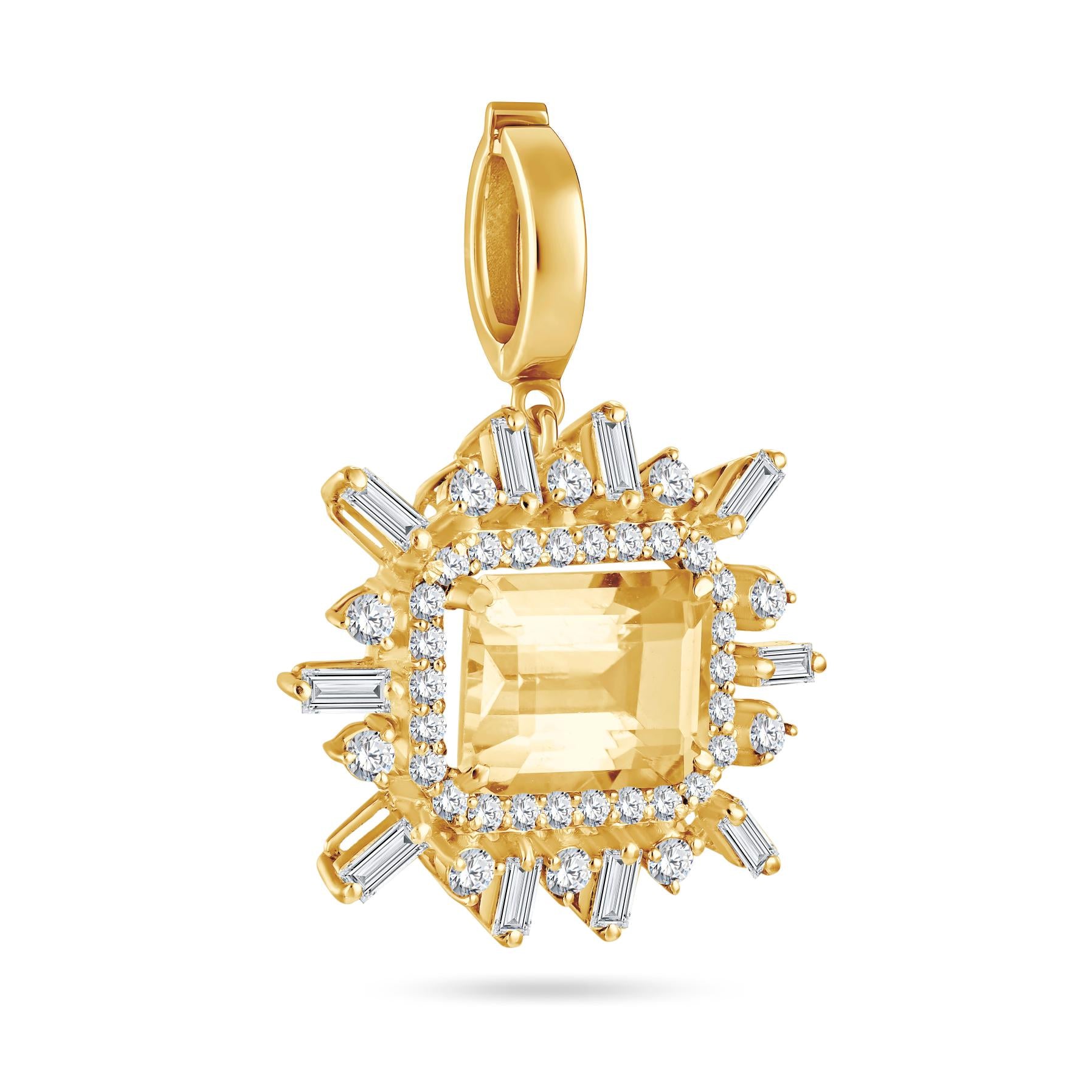 Citrine & Diamond Rectangular Charm in 18K Gold