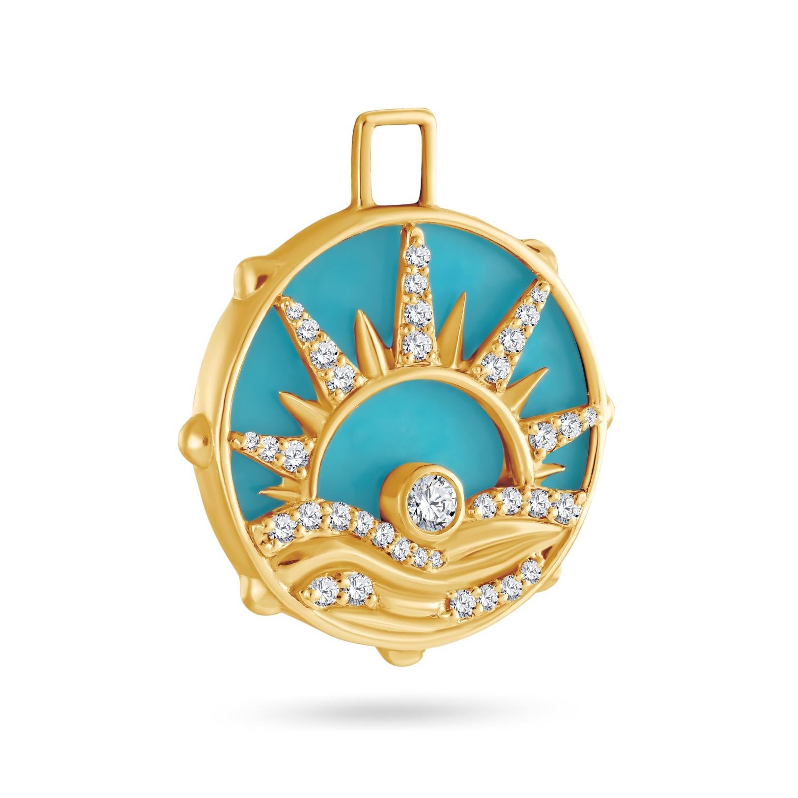 Turquoise Sun Ray Charm in 18K Gold
