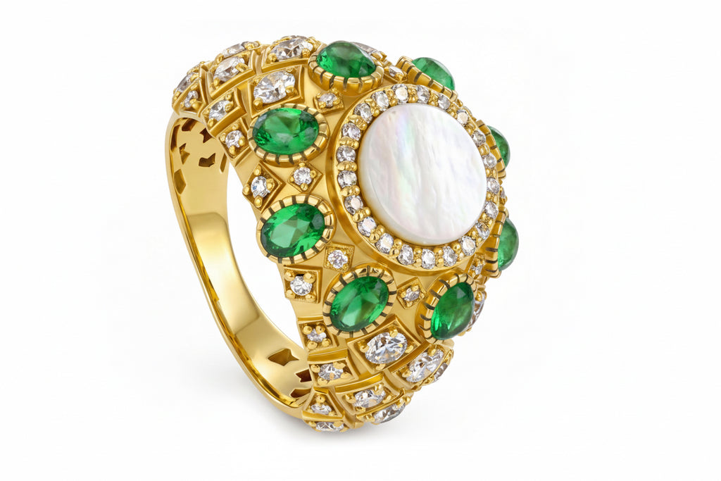 Medina Ring — Mother of Pearl, Diamond & Precious Stone in 18K Gold