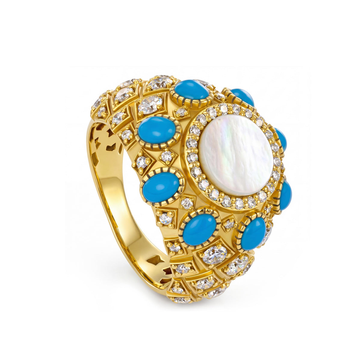 Medina Ring — Mother of Pearl, Diamond & Precious Stone in 18K Gold