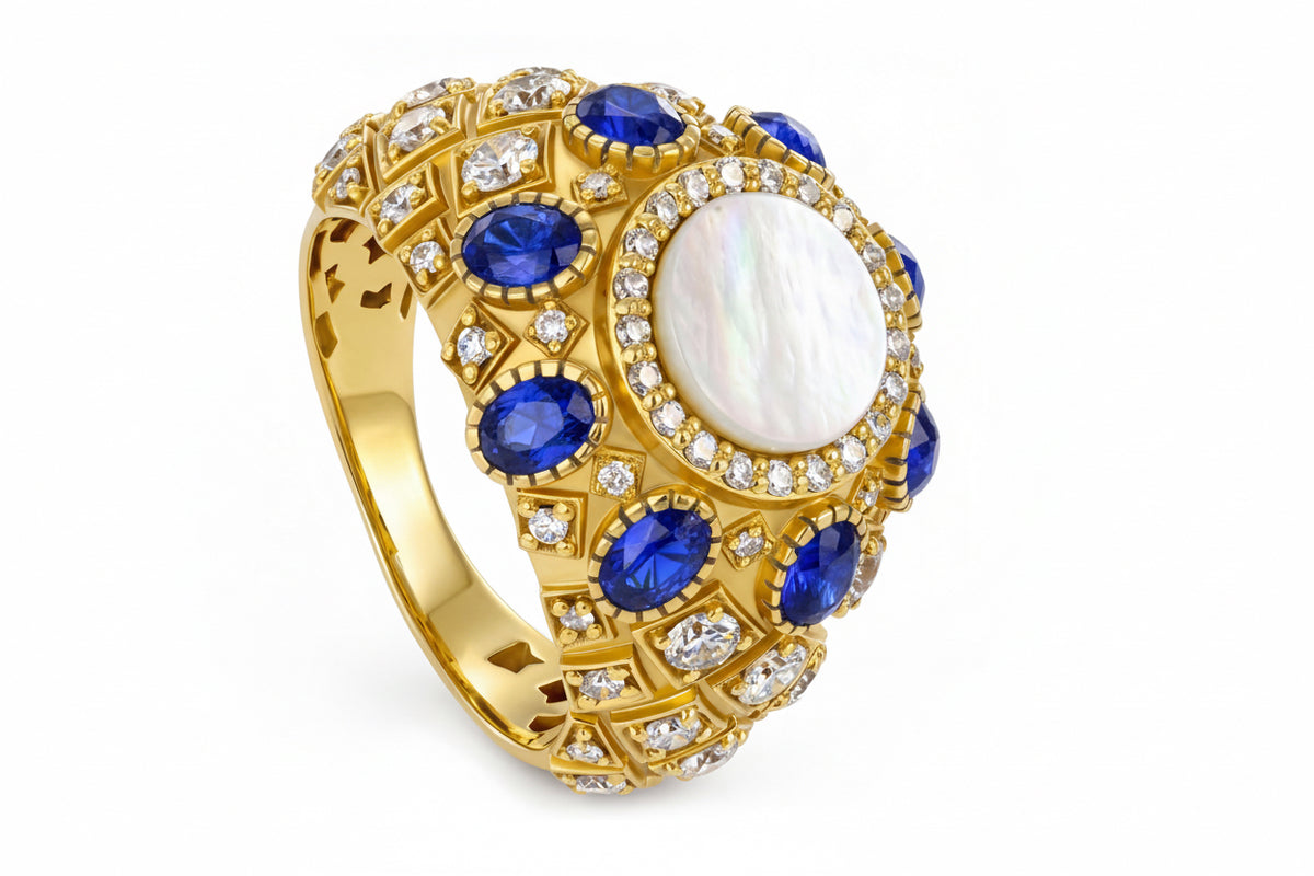 Medina Ring — Mother of Pearl, Diamond & Precious Stone in 18K Gold