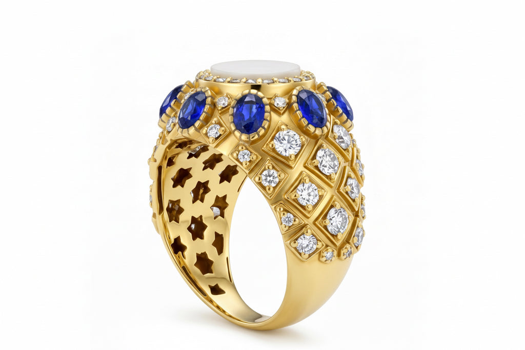 Medina Ring — Mother of Pearl, Diamond & Precious Stone in 18K Gold