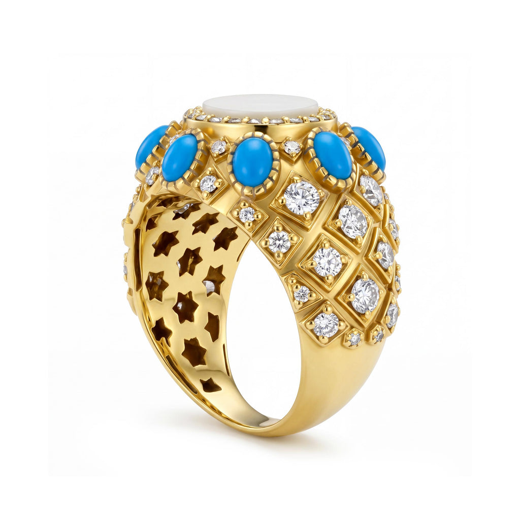 Medina Ring — Mother of Pearl, Diamond & Precious Stone in 18K Gold