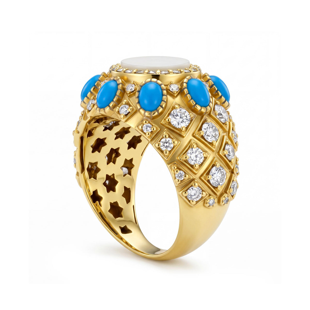 Medina Ring — Mother of Pearl, Diamond & Precious Stone in 18K Gold