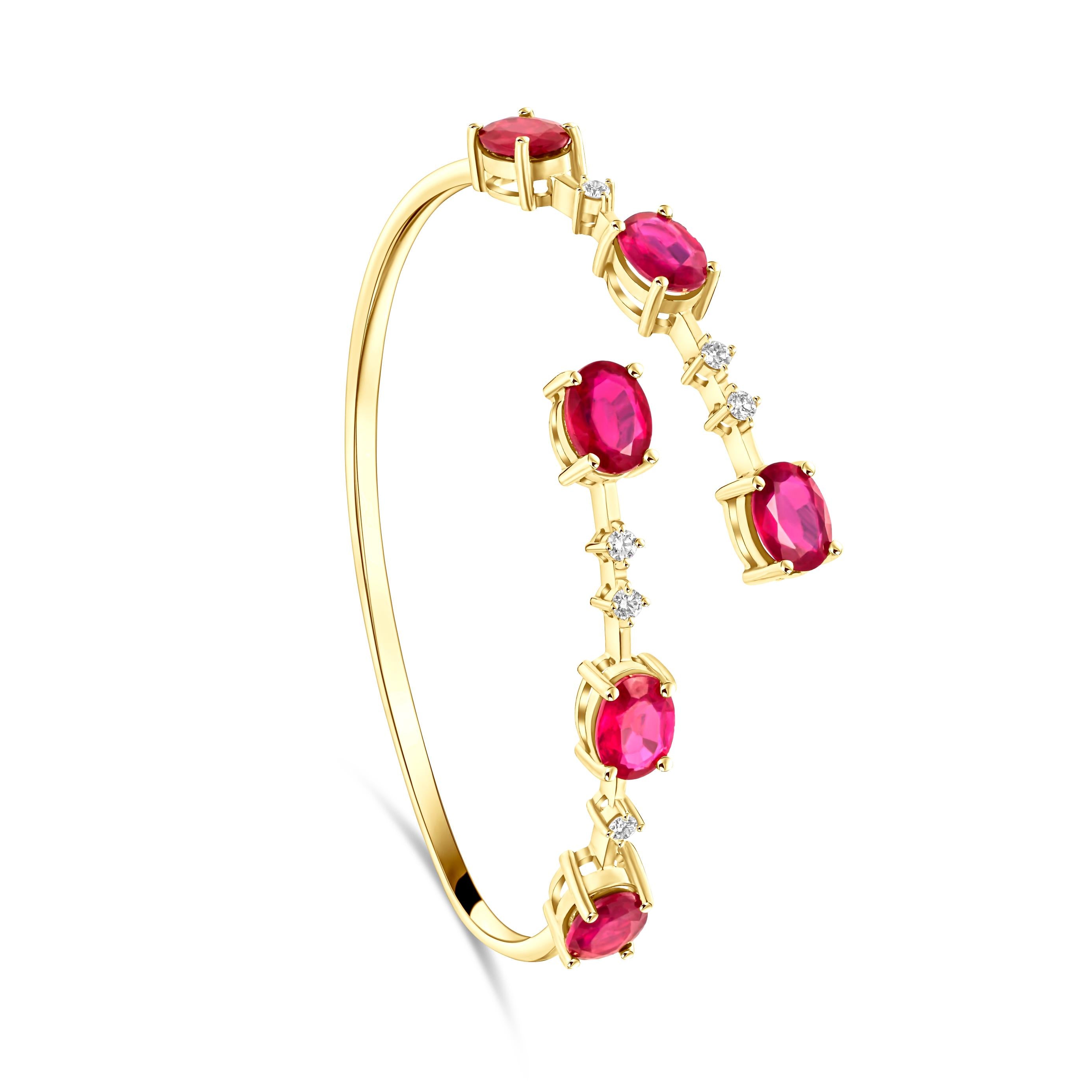 18K Gold Bangle with Natural Rubies