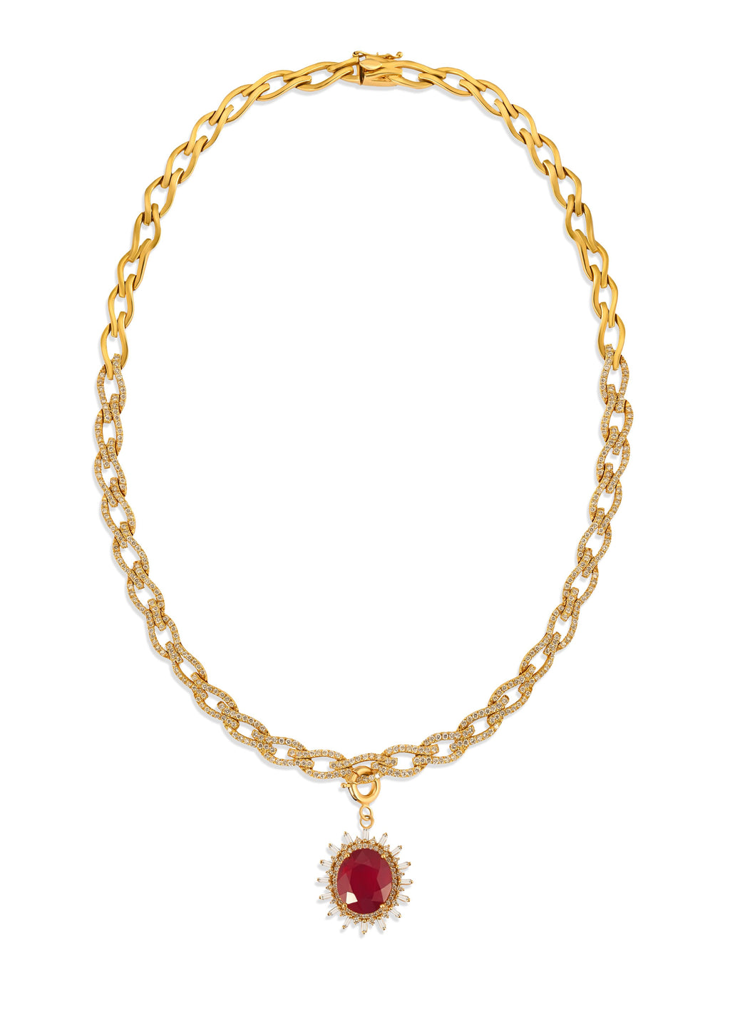 Oval Ruby & Diamond Charm in 18K Gold