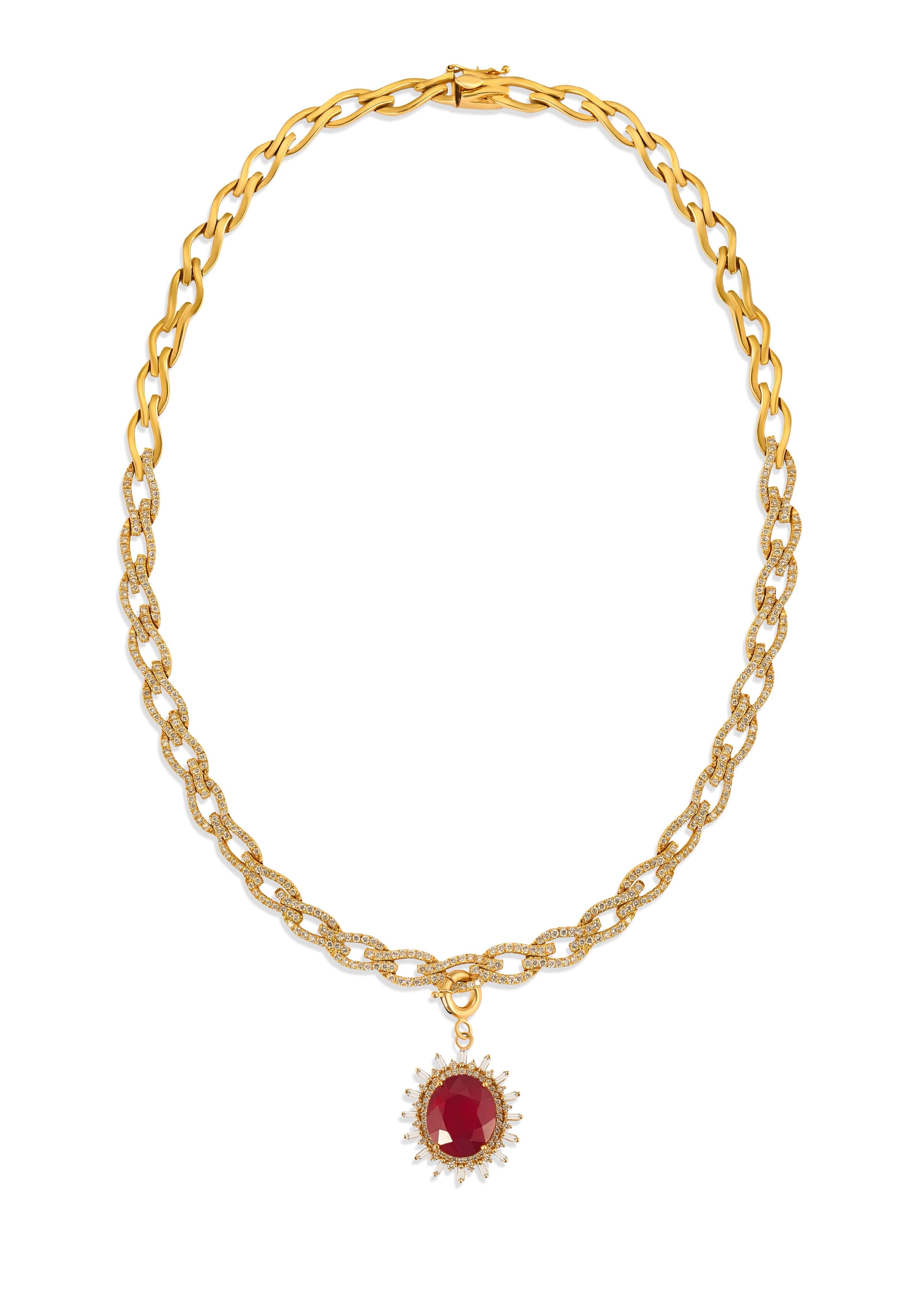 Oval Ruby & Diamond Charm in 18K Gold