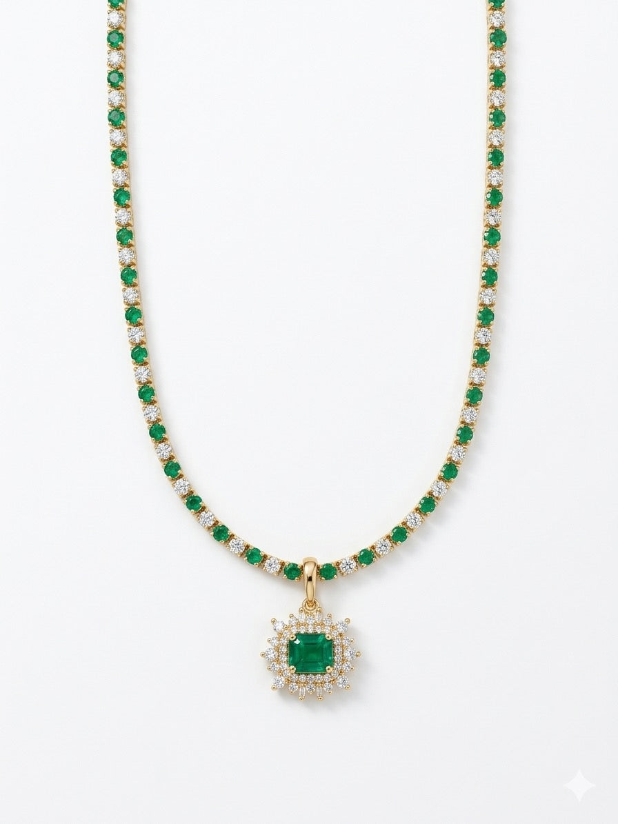 Emerald tennis necklace
