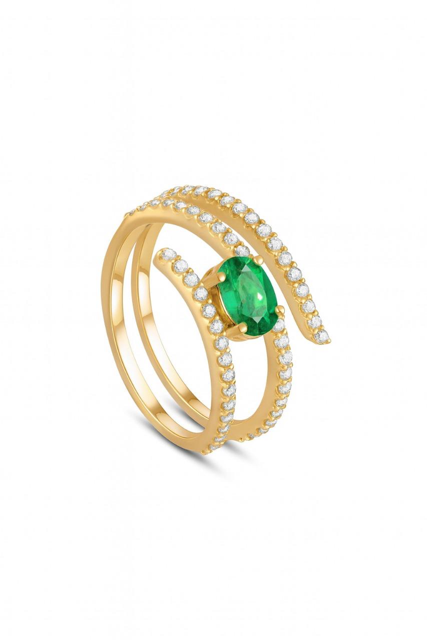 Oval Emerald & Diamond Ring in 18k Gold